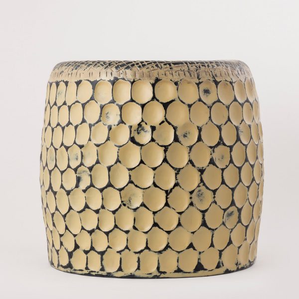 yellow patina drum table iron
