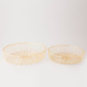 stunning brass plated wire basket s/2