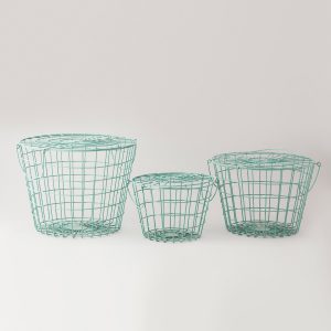 green iron basket with lid