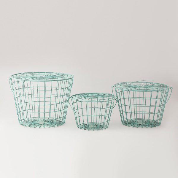 green iron basket with lid