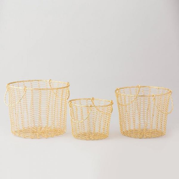 handcrafted gold basket with handle
