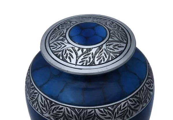 human ash urns, blue color, with engraving, textured, accuratecrafts.com